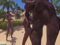 Minotaur fucking two hot Latina babes in the beach animal porn tube